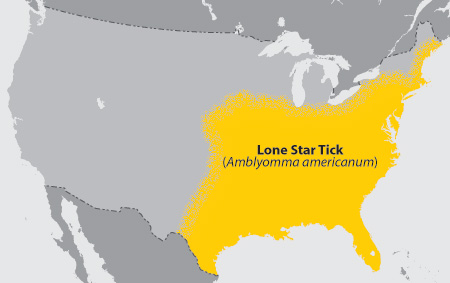 Map of lone star tick distribution