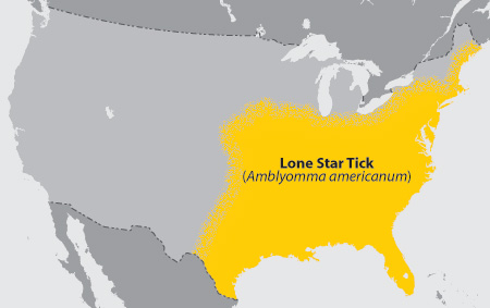 Map of lone star tick distribution Map of lone star tick distribution